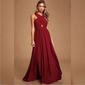 Lulus Divine Inspiration Burgundy Halter Maxi Dress XL NWT